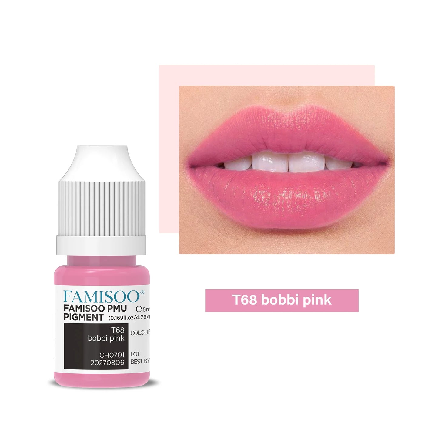 FAMISOO 5ML Lip Tattoo Inks Microblading Organic Permanent Makeup Lips Pigment Tattoo Pink Eyebrow Eyeliner PMU Pigment 0.17 OZ