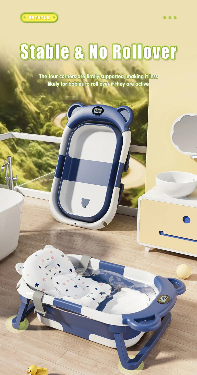 Foldable Baby Bathtub Travel Portable Toddler Bathtub Newborn to Toddler Bath Center Shower Bathtub with Temperature Sensing