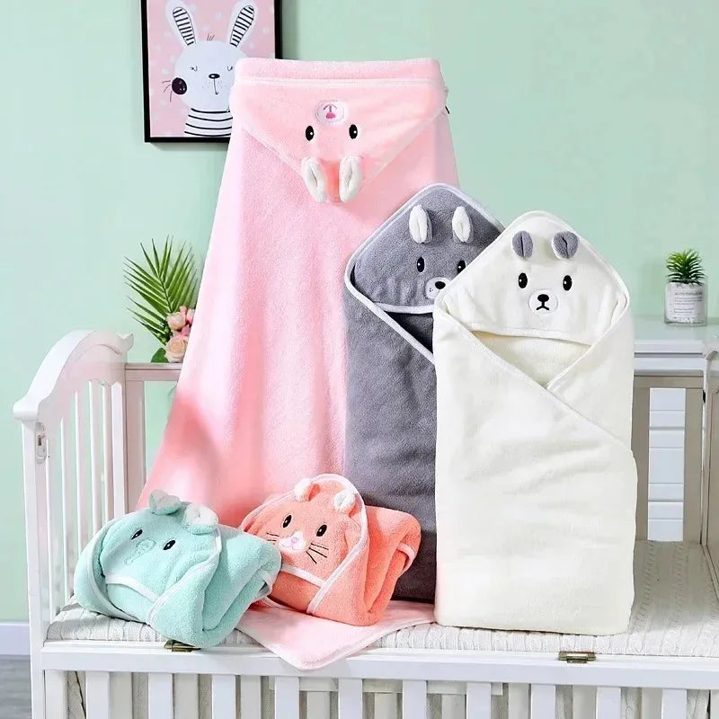 80*80cm/ Cartoon Baby Bath Towel Body Hooded Polyester Fiber Baby Bathrobe Newborn Swaddling Girl and Boy Baby Blanket