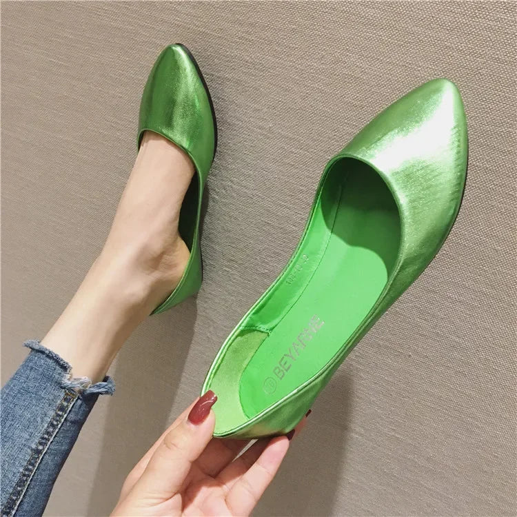 Women's Shoes Bright Surface Soft Leather Comfortable Flat Shoes Pointed Solid Color Shallow Mouth Single Shoe Zapatos Mujer