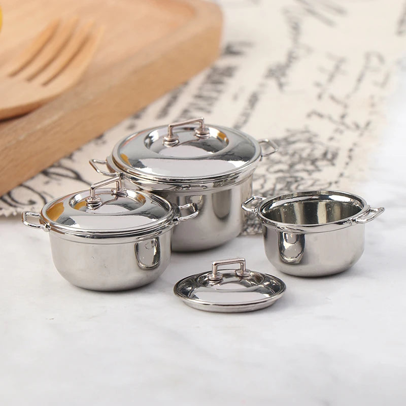1Pcs 1/12 Dollhouse Miniature Imitated Stainless Steel Casserole Kitchen Cookware