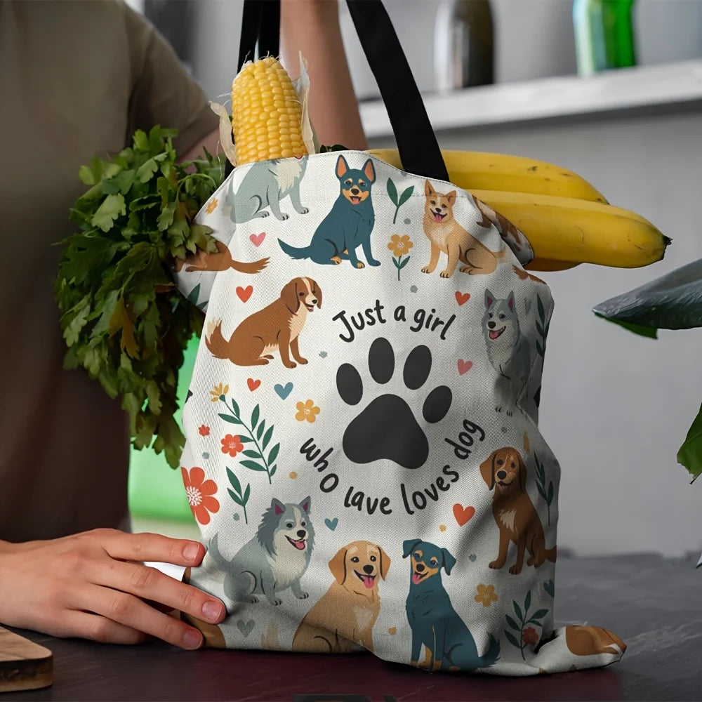 1pc Stylish Dog Mom Tote Bag -"Just A Girl Who Loves Dogs" Print with Cute Dog Illustrations