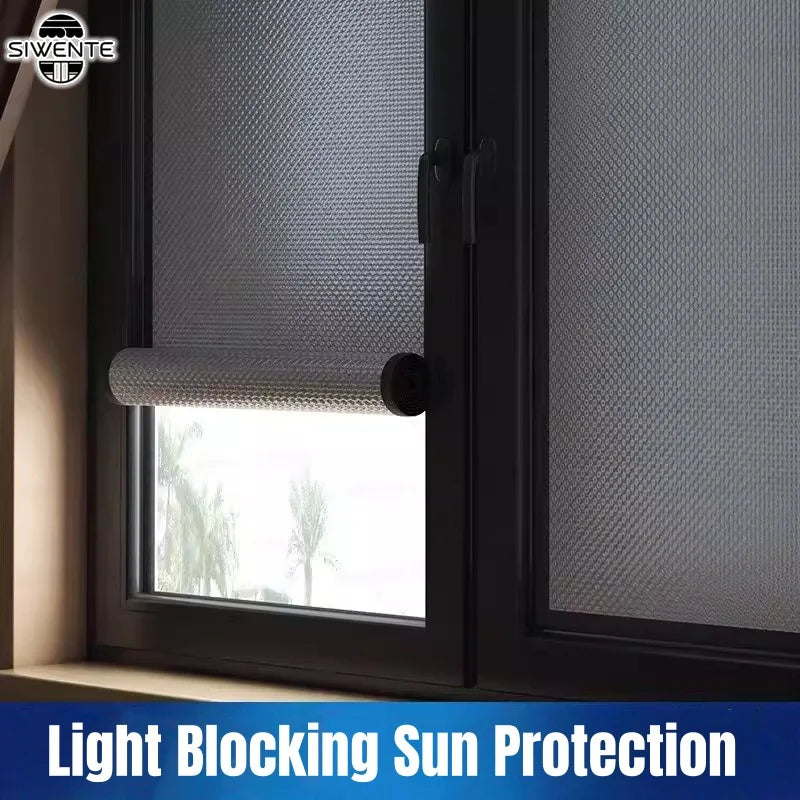 Double Sided Aluminum Foil Sun Block Curtain Retractable Heat Insulation Roller Blind Anti-UV Heat Insulation Window Sunscreen