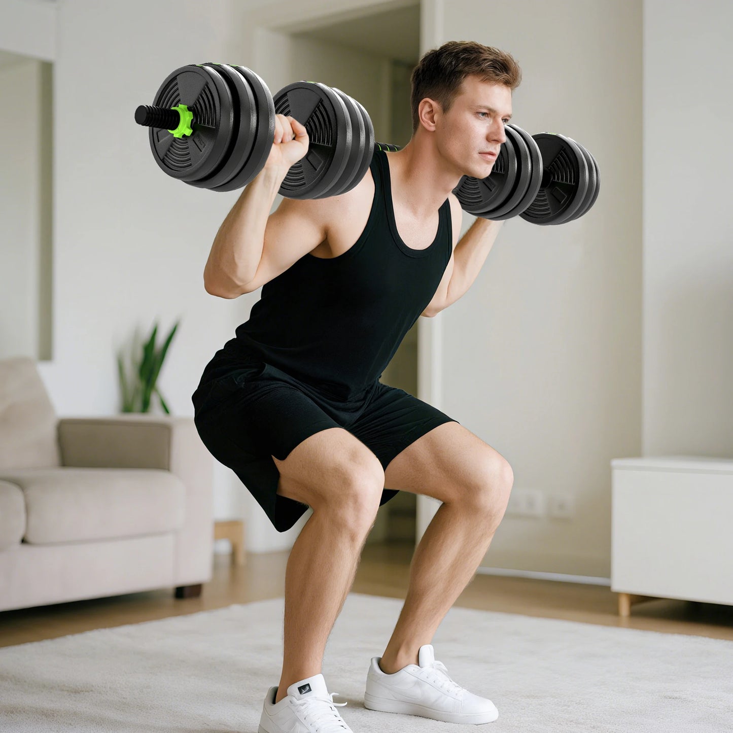 Sportnow 3 in 1 Adjustable Dumbbell Set 20kg, Weight Set with Connecting Bar and Non-Slip Handle, Weights and Dumbbells