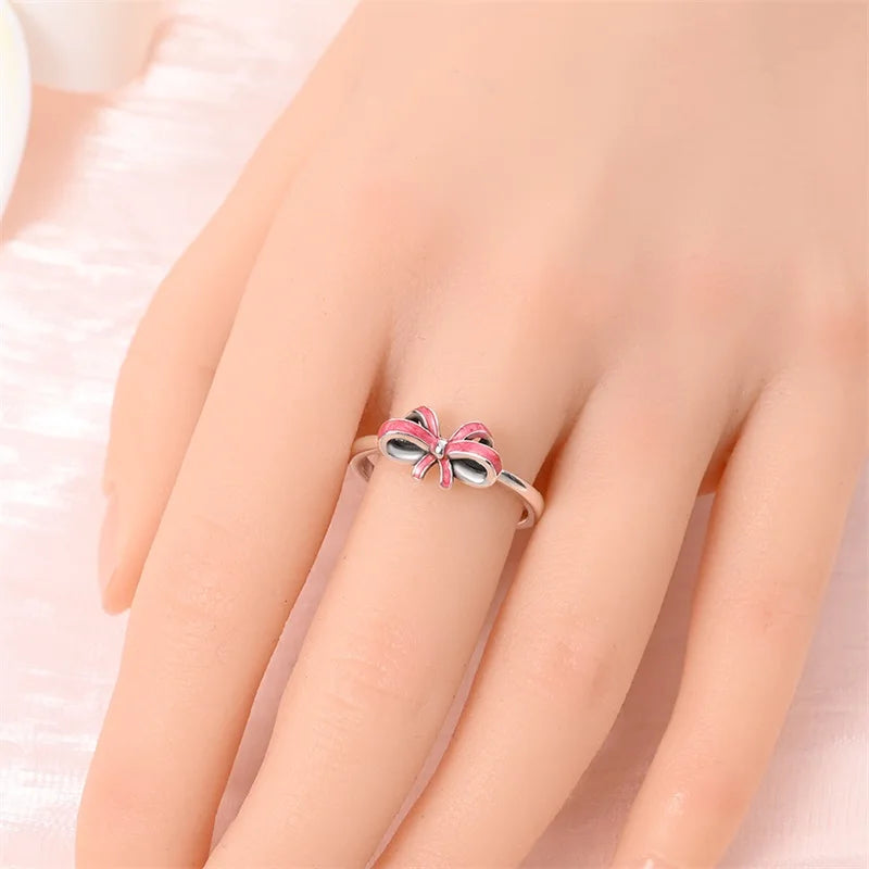 925 Silver Romantic Princess Pink Bow Rings For Women Fashion Star Moon Devil's Eye Ring Valentine's Day Wedding Jewelry Gifts