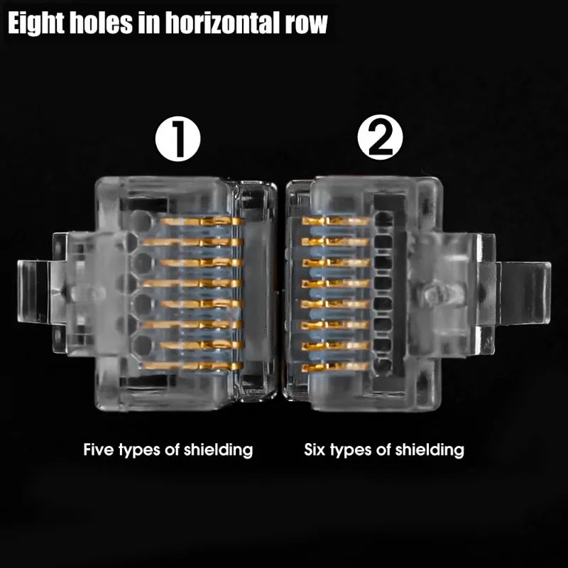 RJ45 Connectors Pass Through CAT6 CAT5 Shielded Crystal Head Gold Plated 8P8C Ethernet Modular Plugs Cable Crimp Connectors