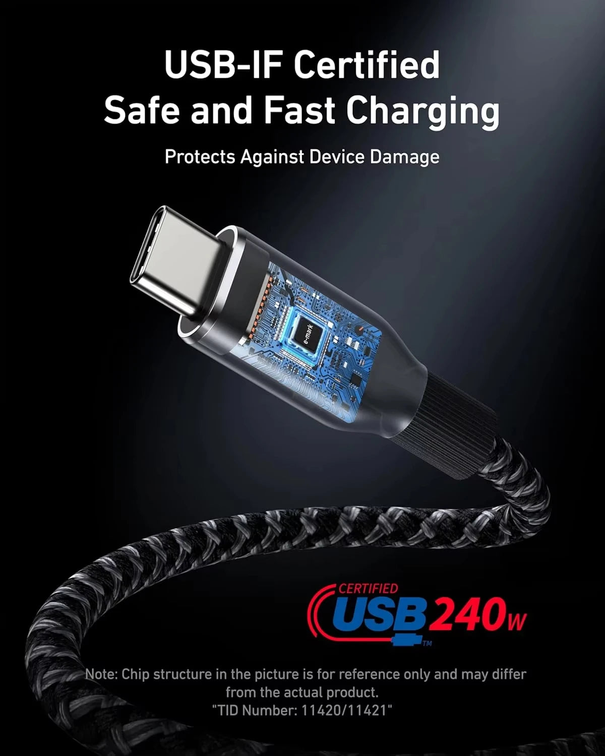 New Anker Prime USB C to USB C Cable, 240W 6 ft Fast Charging USB C Cable, Upcycled-Braided Nylon with 100-Year Bend Durability