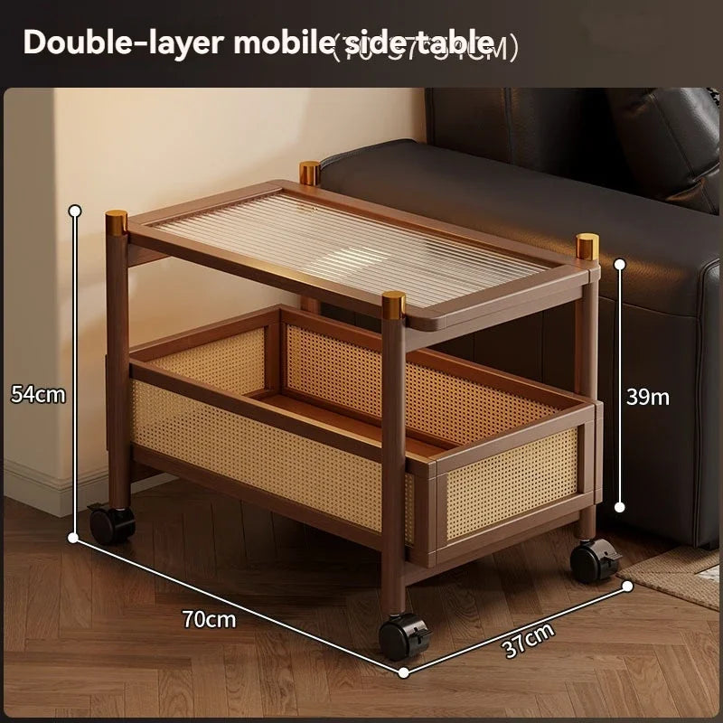 Sofa side table, movable coffee table, small cart, living room small table, bedside side cabinet with wheel storage rack