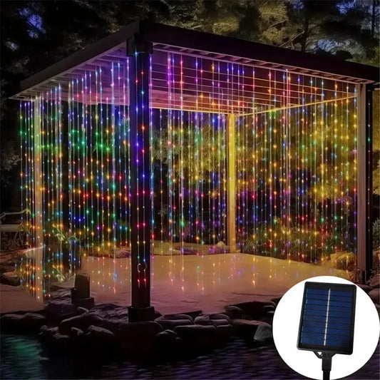 LED Solar Curtain Lights Outdoor Gardens Fairy Lamp Outside Courtyards Holiday Parties Christmas Decorations Copper Wire Lights