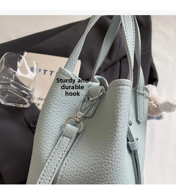 Fashionable Bucket Handbag Women's Shoulder Bag Spring Versatile Commuting Crossbody Bag Soft PU Leather Magnetic Buckle Closure