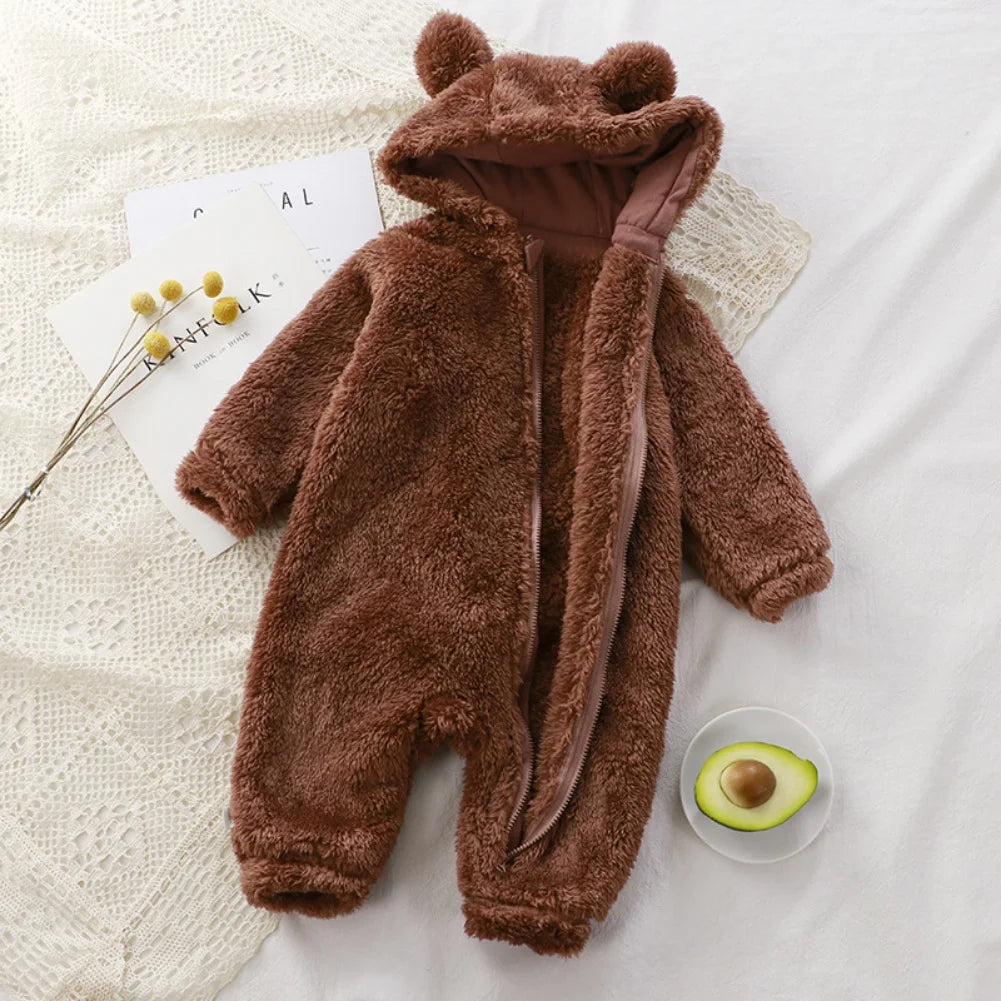 Winter Baby Clothes Cute Cartoon Bear Baby Rompers Pajamas Infant Boy Girls Animal Costume Zipper Jumpsuit 0-24 Months
