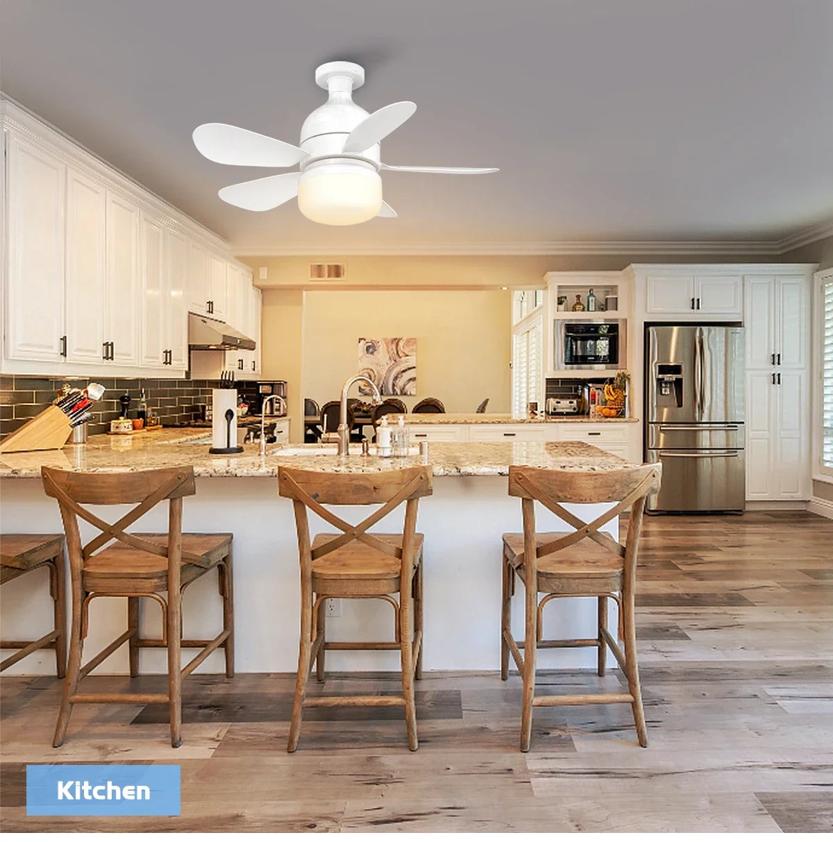 Indoor Fan Light Bulb Dimmable LED Ceiling Fans with Lights Remote Adjustable Color and Brightness Fan for Kitchen Bedroom