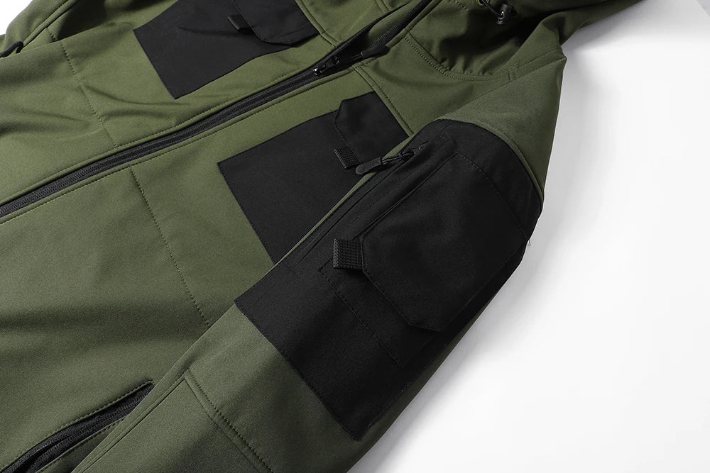 Men's hooded tactical jacket for autumn and winter outdoor windproof waterproof warm hiking camping and fishing durable jacket