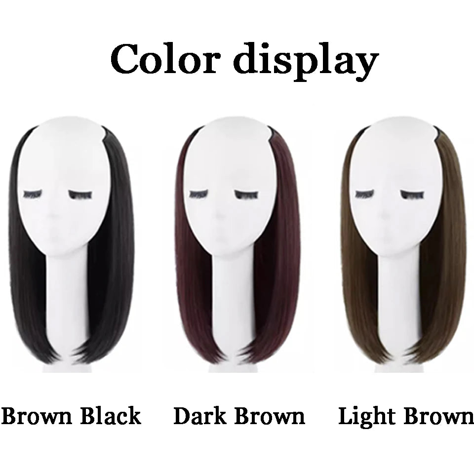 12Inch Synthetic V-shaped Layered 4 Clips Synthetic Long Straight Hair Extension Hairpiece Wig for Women