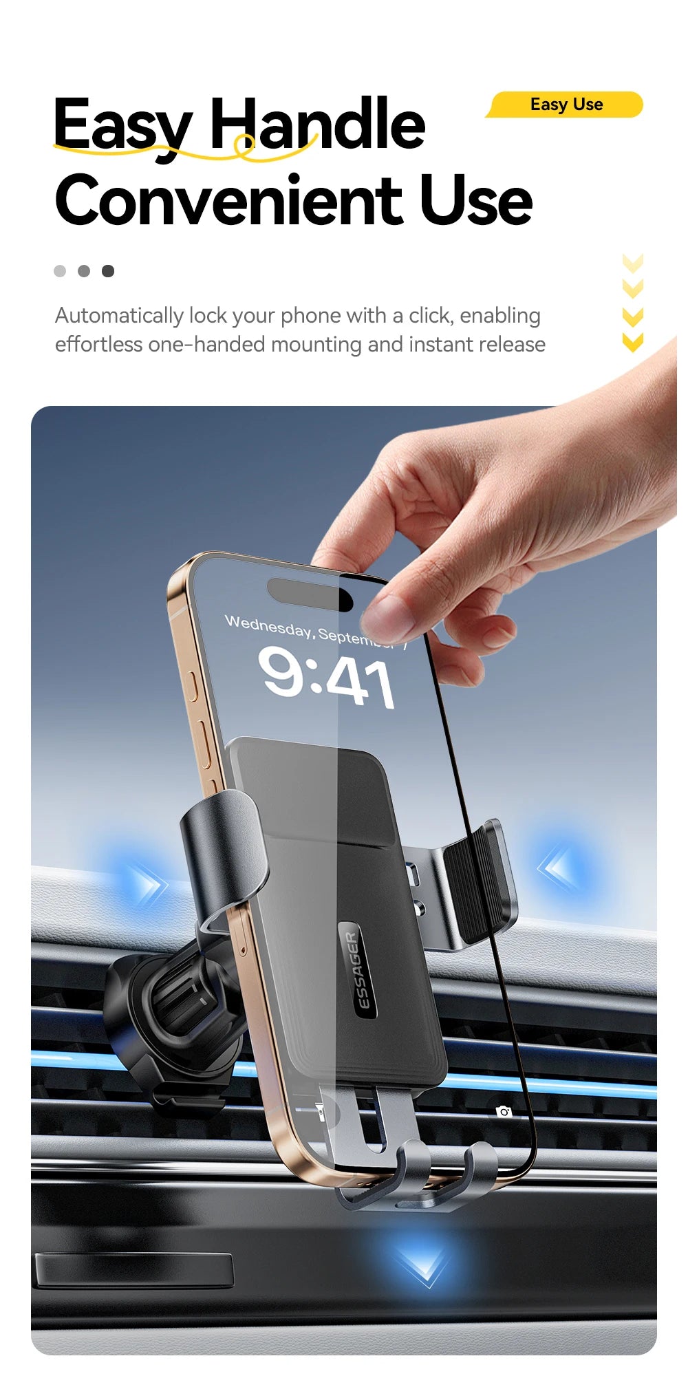 Essager Gravity Car Phone Holder Air Vent Clip Mount Mobilephone Stand For 4.7-6.5 Inch Phone  For iPhone 16 15 14 13 Pro Xiaomi