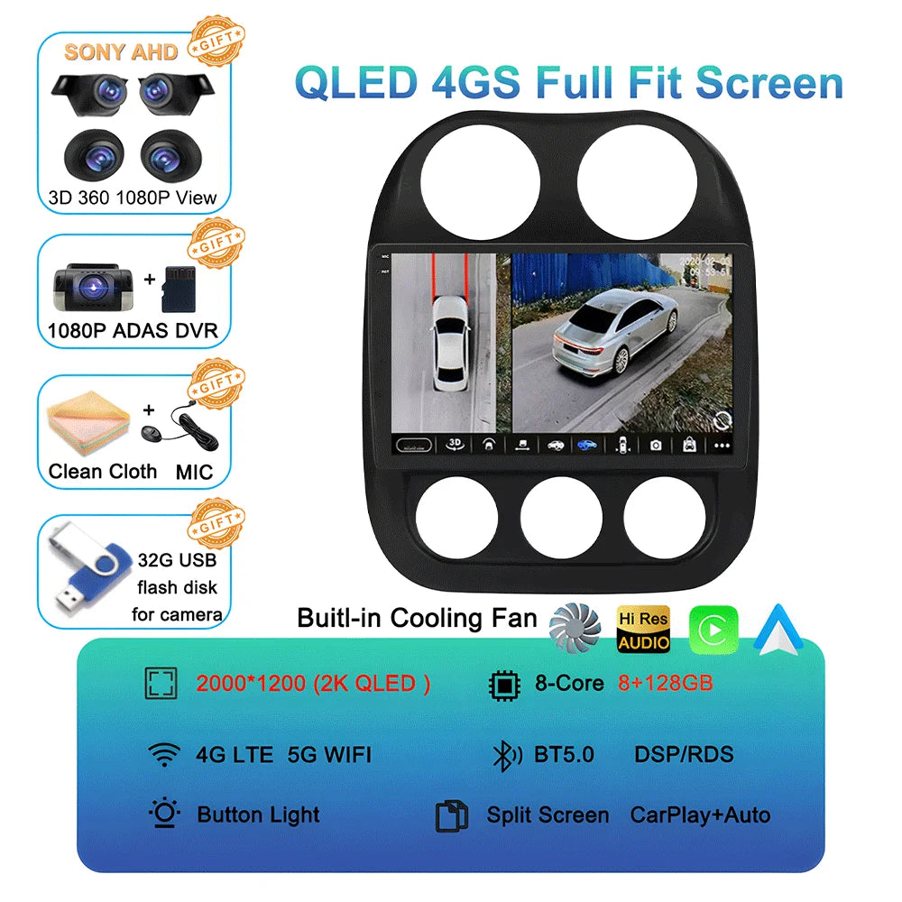 Android15 video Player Car Radio For Jeep Compass Patriot 2010 - 2016 Autoradio Stereo 2 Din GPS Navigation Carplay DSP WIFI+4G