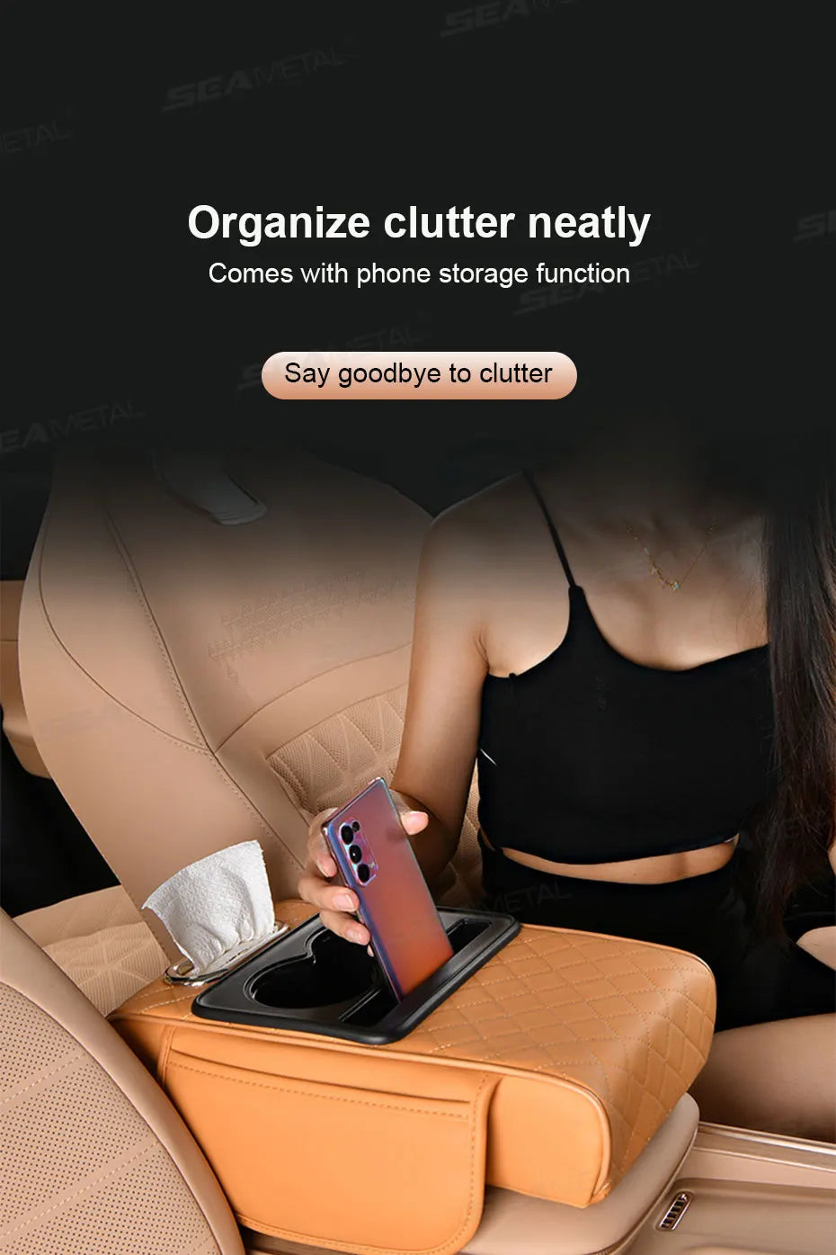 SEAMETAL 7cm Thicken Car Armrest Cushion All in 1 Center Console Arm Rest Cushion with Tissue Holder Elbow Support Car Organizer