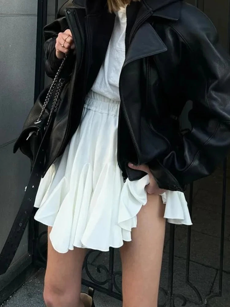 Women Summer White Mini Skirt A-line High Waist  Sexy Cute Ruffle Vintage Tennis Skirt Black Elastic Waist Tutu Short Skirts