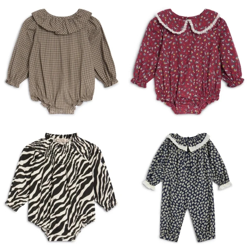 Baby Sets Aw TNS26 New Girl Printed Long-sleeved T-shirt Shorts Baby Blouse Bloomers Kid Romper