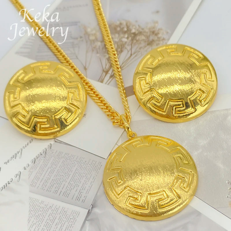 ltaly 18K Gold Plated Delicacy Jewelry Set Women Fashion Earrings Pendant Circular Pattern Desigh Wedding America Party Jewelry