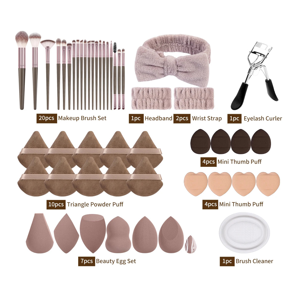 MAANGE 50pcs Makeup Kit 20pcs Professional Makeup Brush Set 25pcs Air Cushion Puffs Eyelashes Curled 4pcs Wash Accessories Gift