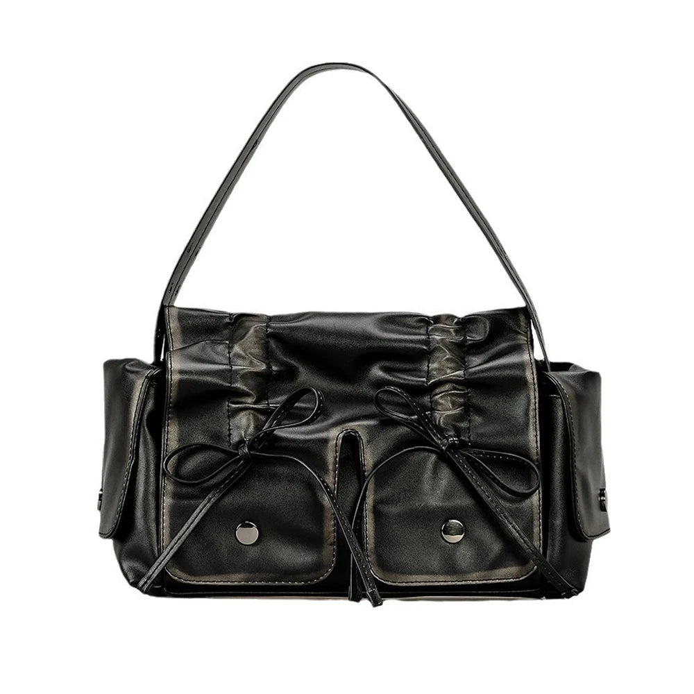 Luxury Designer Handbags And Purses Moto & Bike Drawstring Bow Bags For Women 2024 New In Vintage Pleated Shoulder Crossbody