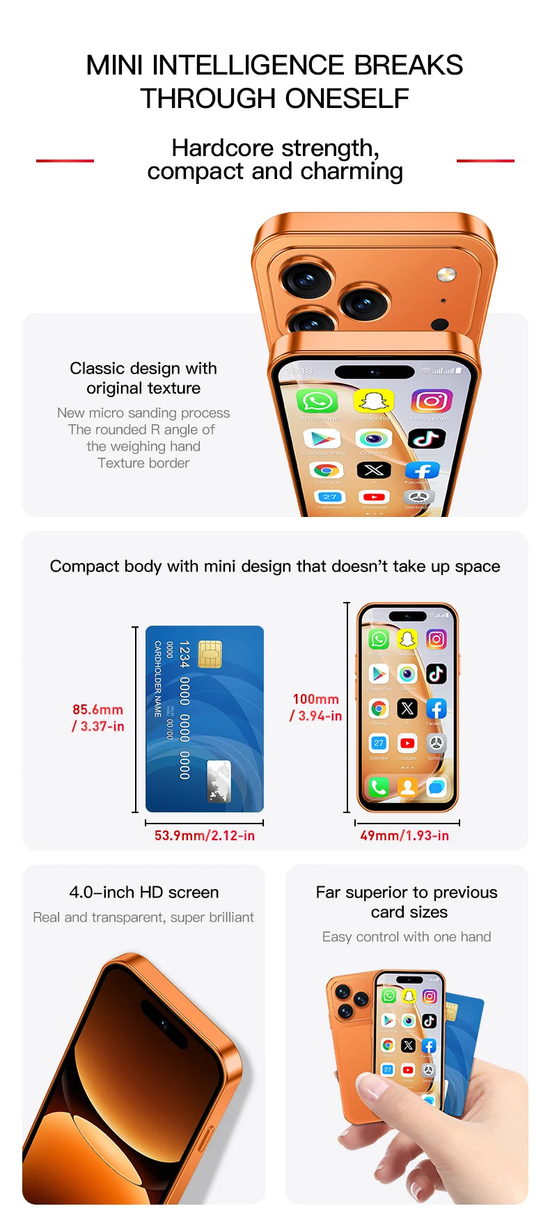 ONEMYTH 2026 new A18 Pro mini smartphone, 2GB RAM 16GB ROM, 4G network, 4.0-inch portable small Android phone