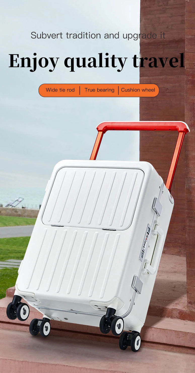 24-inch luggage with an aluminum frame, wide pull rod and front opening, as well as a high-value 20-inch travel suitcase (pull r