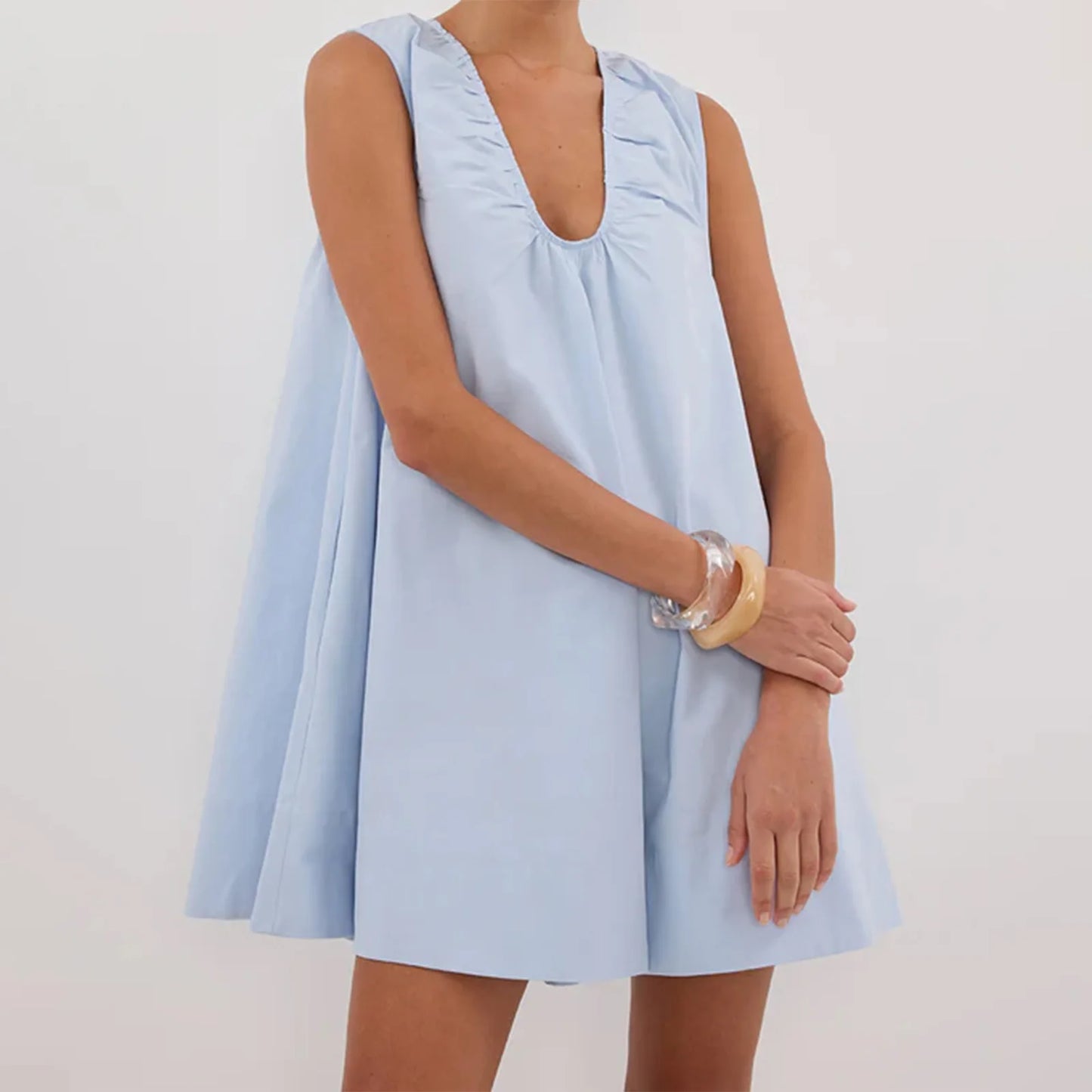 New Fashion Womens V Neck Tank Dress Sleeveless Solid Color Loose Beach Dresses With Pocket Club Street Style Hot Sale S-XL