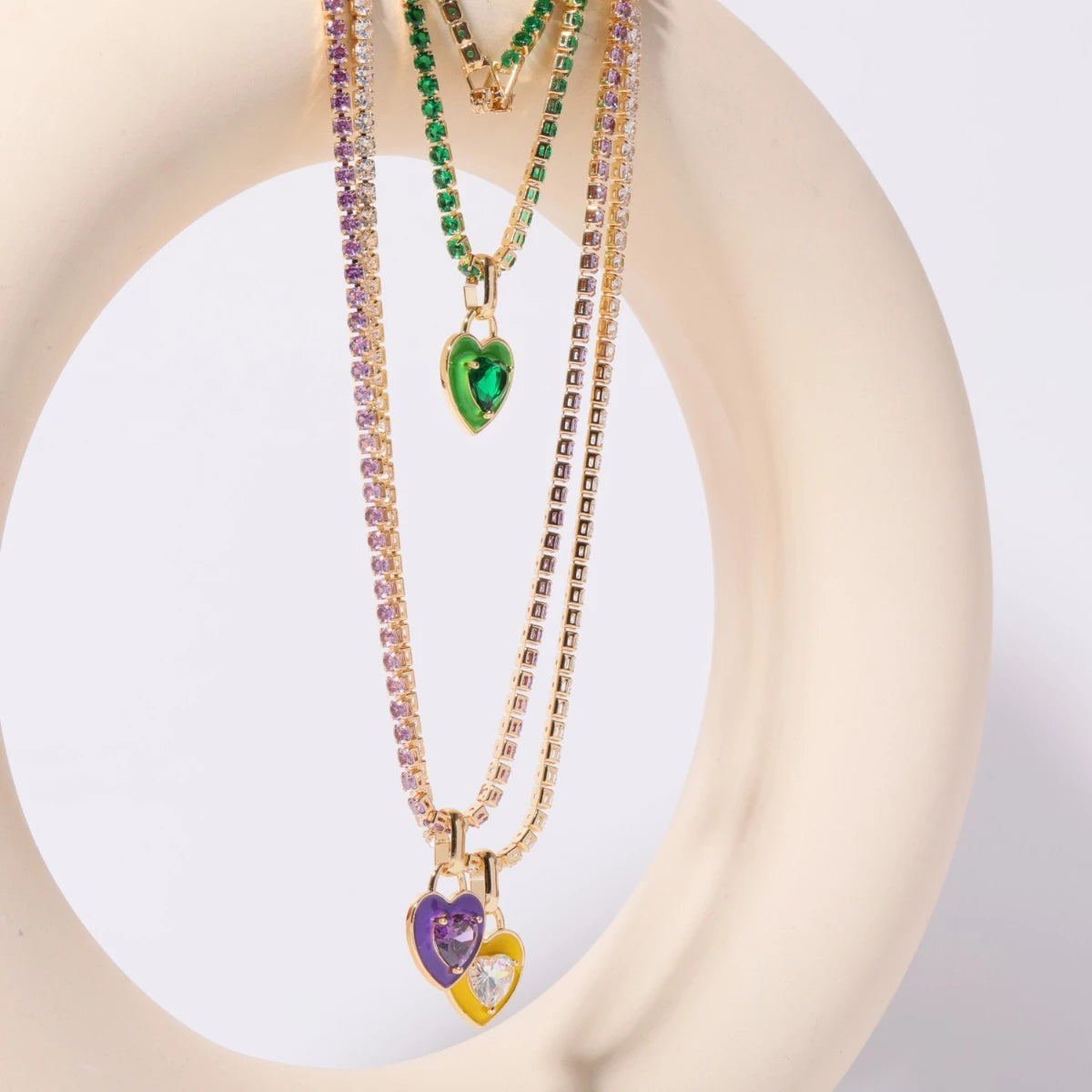 Mesh Chain Colored Zircon Necklace Jade Zircon Chocolate Short Necklace Gold Plated Color Preserving