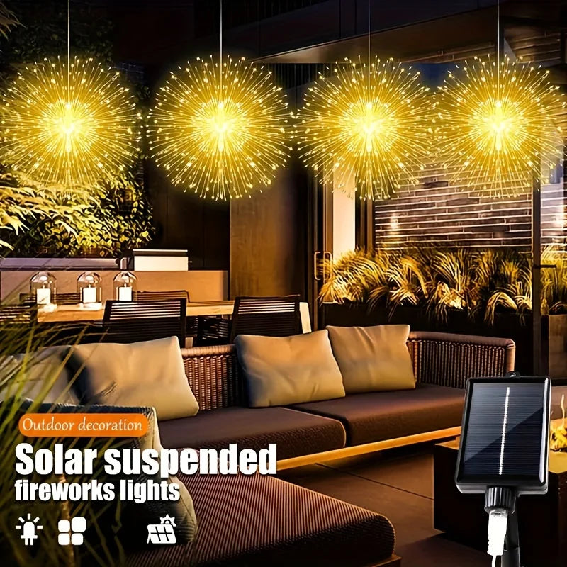 4pcs Solar Firework Lights LED Copper Wire with 8 Modes Solar Powered for Outdoor Wedding Christmas Party Solar Garden Light