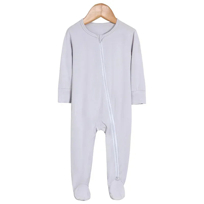 Baby Romper Bamboo Fiber Baby Boy Girl Clothes Newborn Zipper Footies Jumpsuit Solid Long-Sleeve Baby Clothing Pajamas 3 6 9 12M