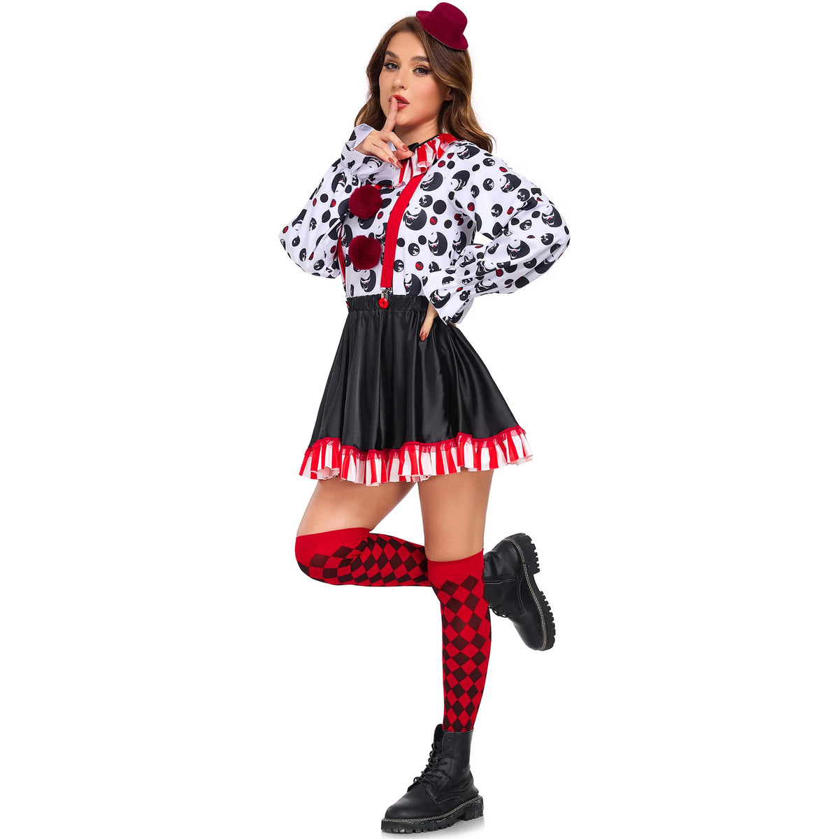 Halloween Clown Cosplay Costume Women Dress Suit Acrobatic Performance Outfit Family Look Suit Girl Dress Carnival Party Wear