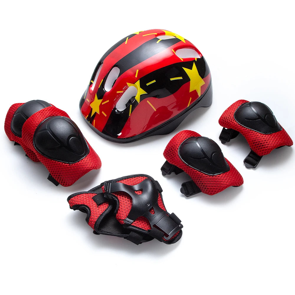 7Pcs/Set Roller Skating Kids Safety Helmet & Knee Elbow Pad Set – Adjustable Protective Gear for Children Cycling, Skateboard
