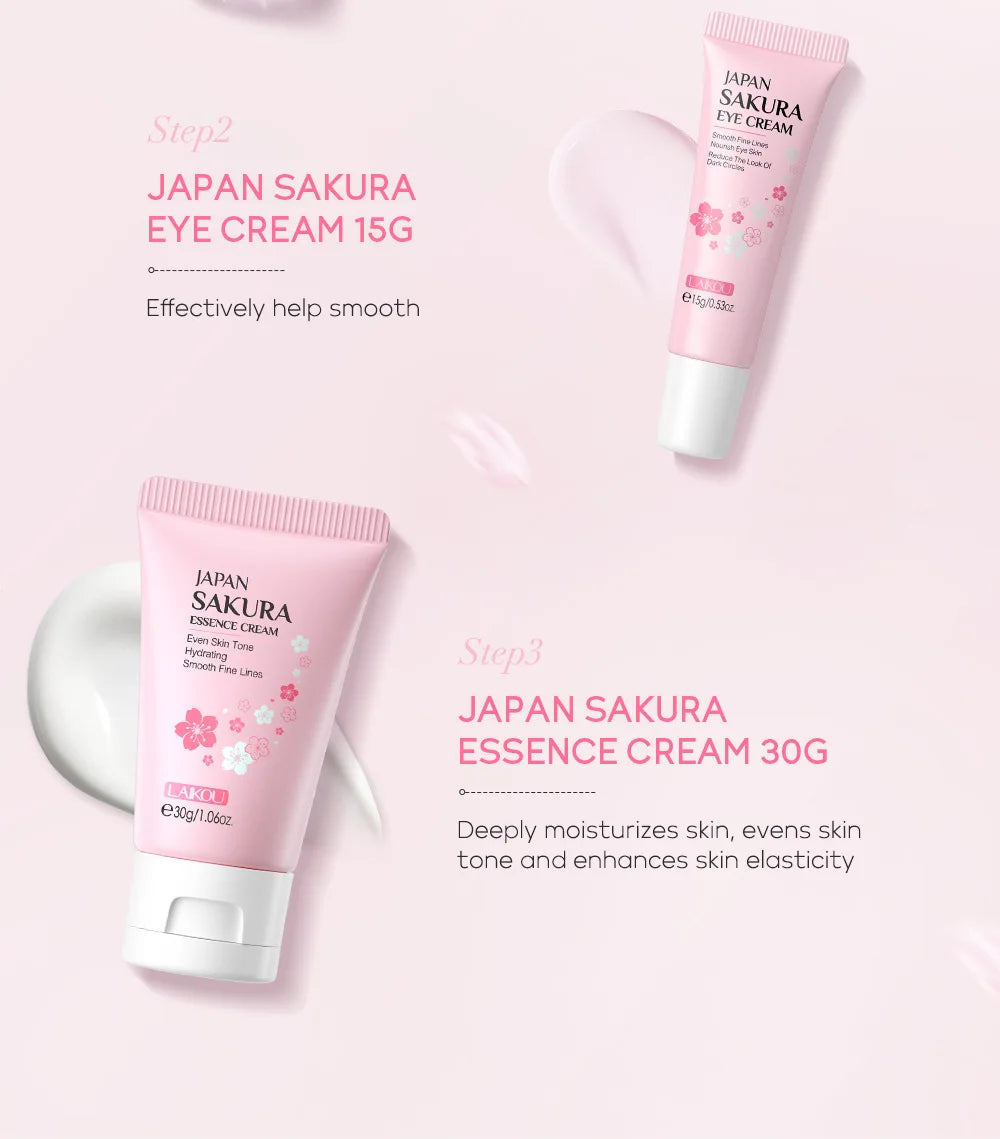 LAIKOU Sakura Skin Care Sets Facial Cleanser Face Cream Serum Toner Moisturizing Brightening Anti Wrinkles Kit