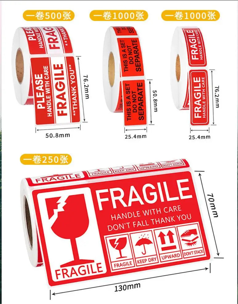 Fragile English stickers with easily torn and fragile labels