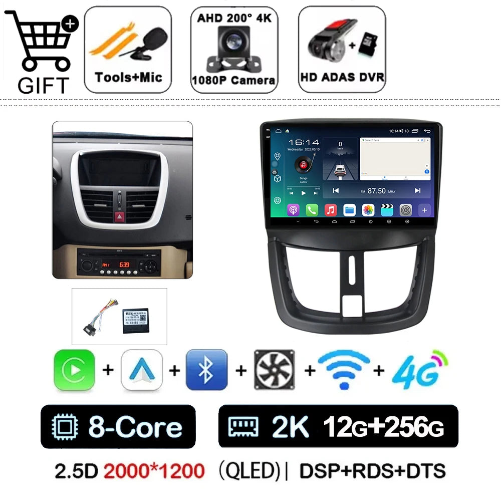 Car Radio For Peugeot 207 2006 - 2015 Multimedia Video Player Navigation Stereo GPS Android 14 wireless Carplay DSP RDS 5G WIFI