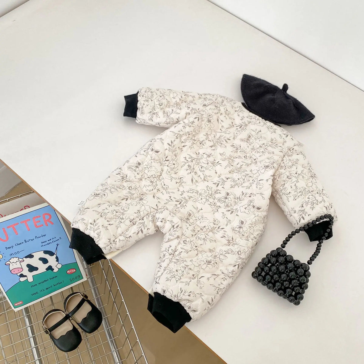 2025 Winter New Baby Warm Romper Newborn Toddler Clothes Plus Velvet Thick Infant Girl Flower Print Bow Padded Jumpsuit 0-24M