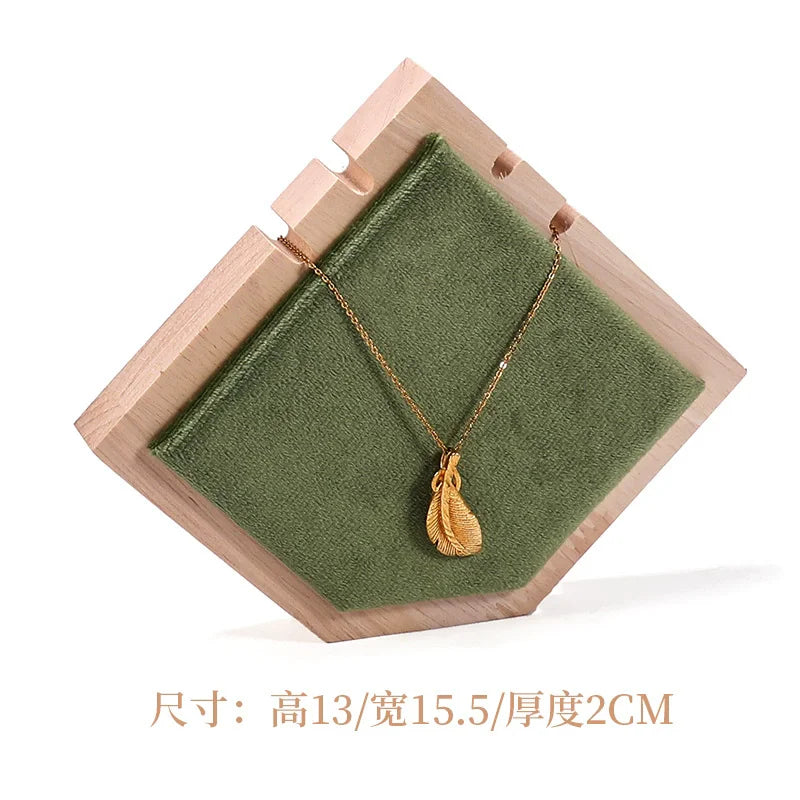Solid wood green velvet jewelry display stand ring stud necklace pendant bracelet storage and display stand