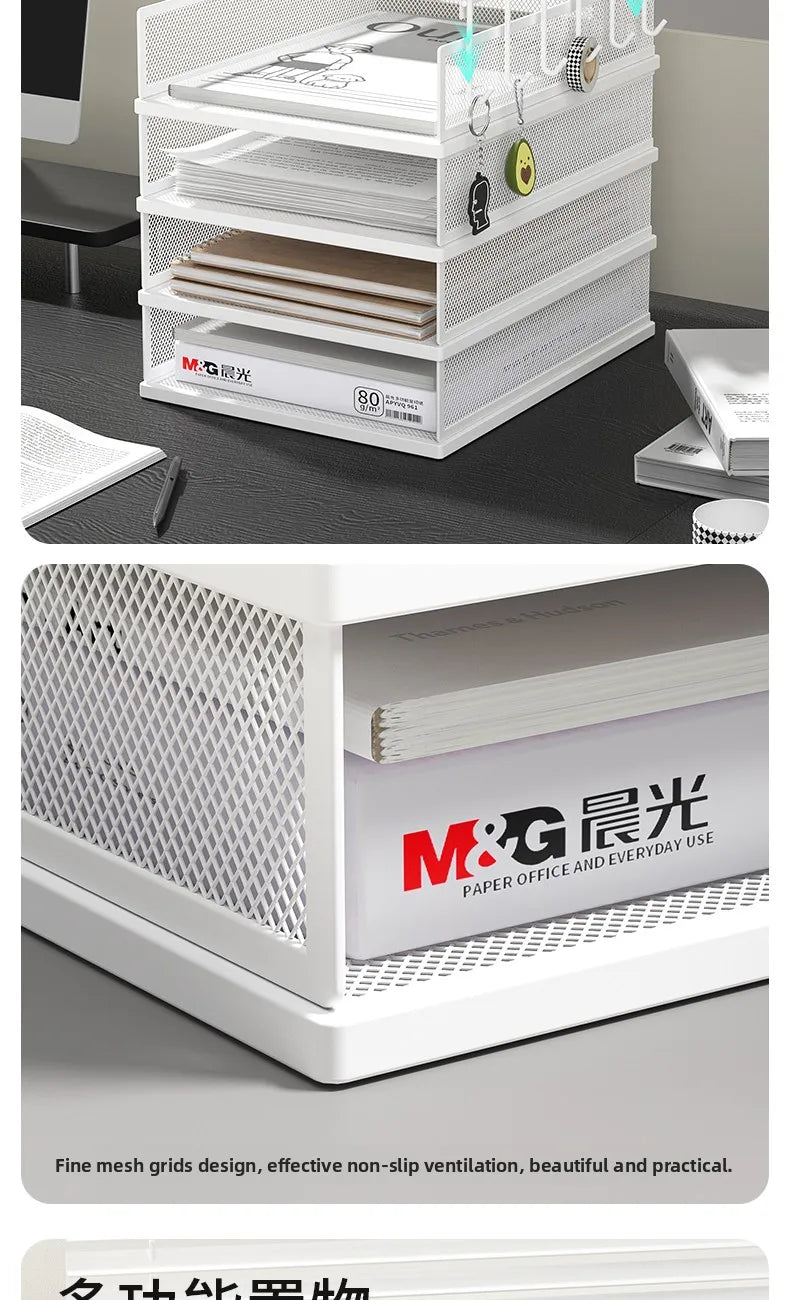 4 Tier Metal Paper Tray Desk Organizer, Stackable File Trays for Office Home, Multi-Functional Document Tray with Grid Design.