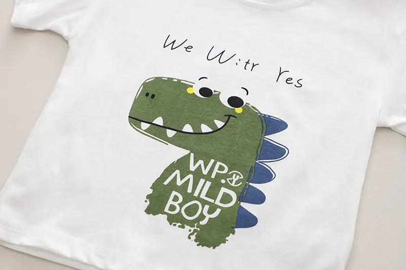 Summer Casual Newborn Baby Boys Toddler Big Dinosaure Short Sleeve Tops Pants 2Pcs/set Cotton Kids Outfits Clothing