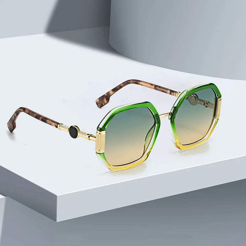 Fashionable Sunglasses for Women Unique Octagonal Frame with Gradient Lenses, Sunglasses with Golden Legs Women Glasses
