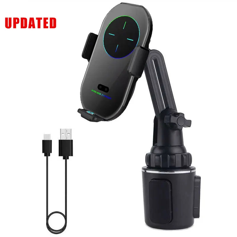 Universal Car Cup Phone Holder Qi 15W Wireless Car Charger Holder Automatic Infrared Smart Sensor Clamping Car Mount