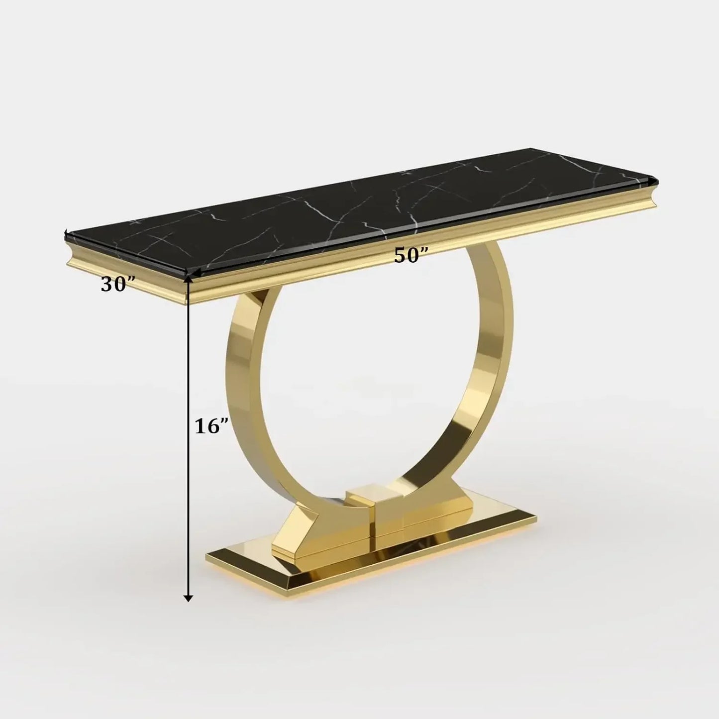 Black Gold Console Table, 50" Black EntranceTable with Gold U Shaped Base, Luxury Entryway Table for Living Room, Entryway, Sofa