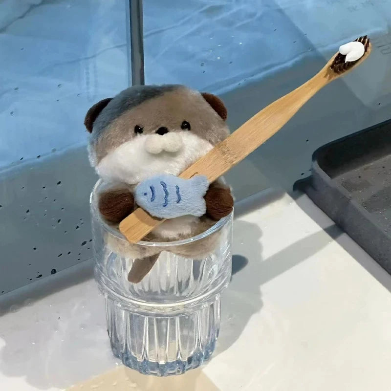 Cute Otters Holding Fish Plush Pendant Keychain Stylish Backpack Keyrings Pendant Lovely School Bag Key Wallet Pendant