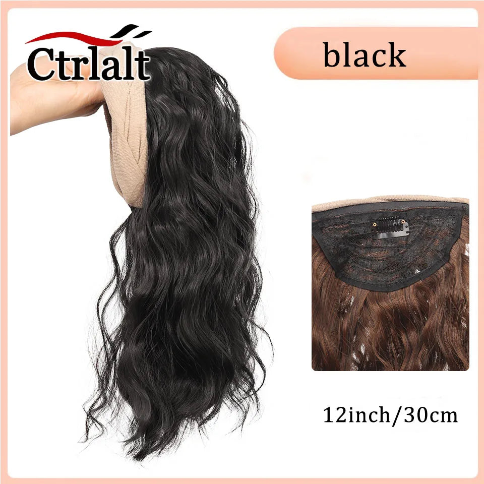 Short Wavy Curly Headband Wig Clip on Hair Extension U-Shaped Hairpieces Synthetic Natural Fake Half Wig for Women