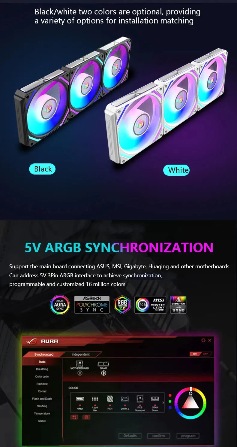 UPSIREN WF-120 ARGB PWM 3PCS Chassis fanARGB120mm/4PIN PWM/ Magic Color Wireless Stitching Computer heat dissipation fan