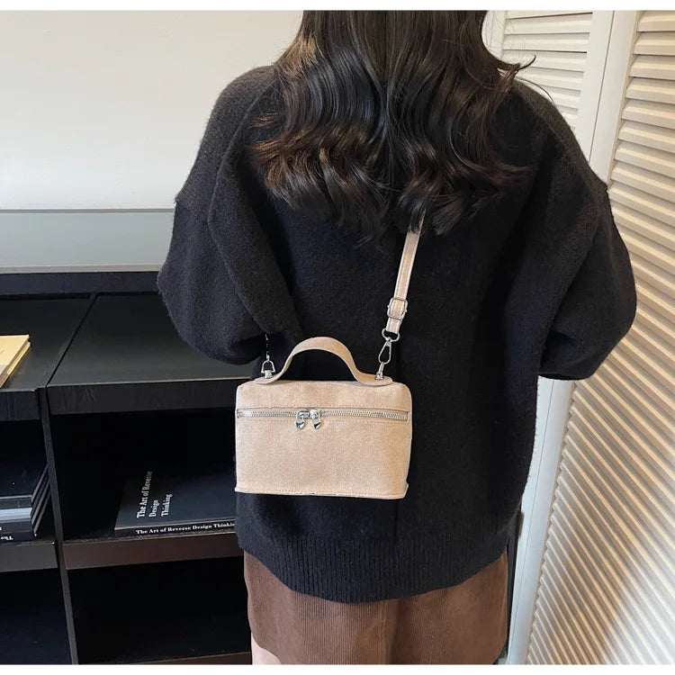 Luxury Suede Versatile Shoulder Bag  Purse Fall Winter Retro Matte Crossbody Handle Bag for Women Texture Simple Satchels Bag