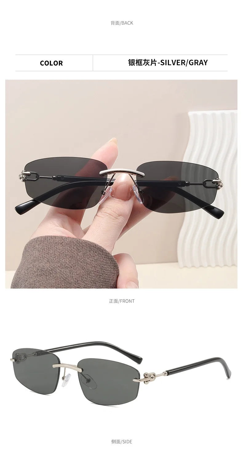 cutting rimless square sunglasses for women new fashion brand beige gradient sun glasses ladies alloy elegant shades driving