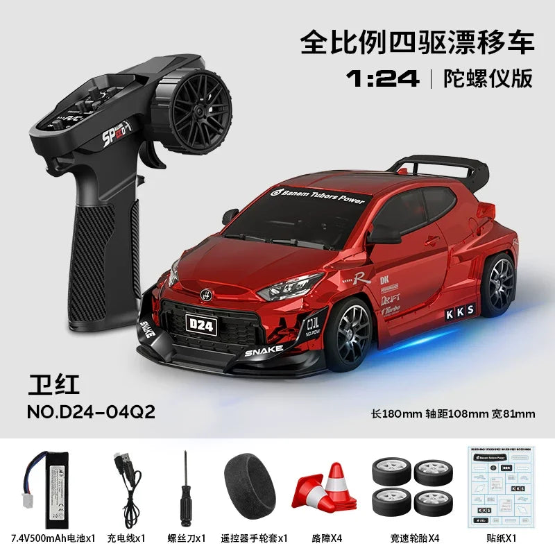Hongxing 1 24 RC 4WD High Speed Drift Car Full Scale Gyroscope With Lithium Battery 2 Sets Of Wheels Independent Shock Absorber